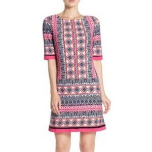 Eliza J Elbow Sleeve Geometric Print Shift Dress
